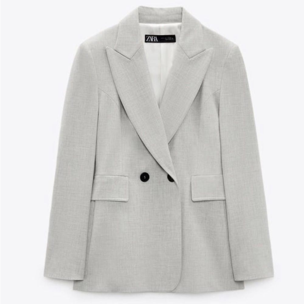 New Zara Tailored Double Breasted Blazer, Gray, Size XS, New Without Tags
